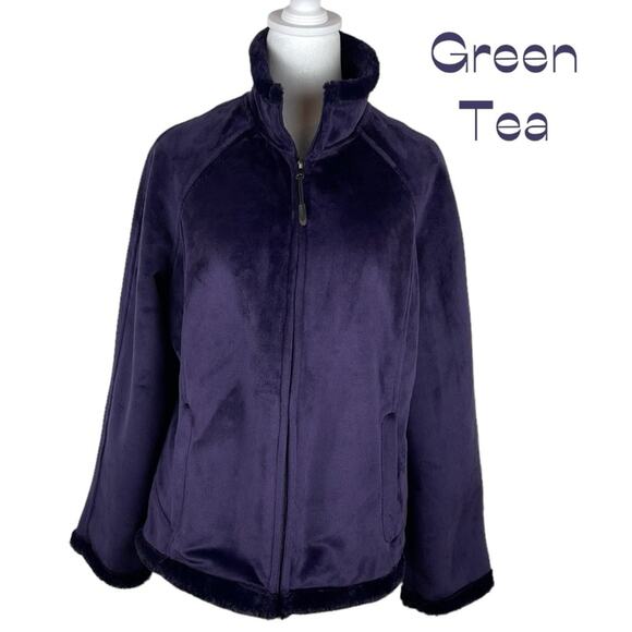 Green Tea Purple Vegan Fur Cottage  Boho Chic Jacket Coat NWOT Size L - Picture 2 of 11